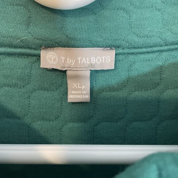 T By Talbots Sweatshirt Women’s XL Petite Quilted Mock Neck Pullover Green Boxy - Picture 4 of 8